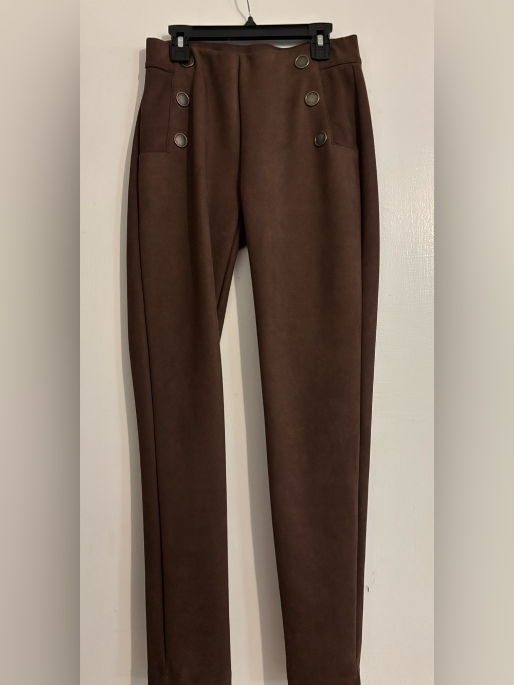 Women’s Brown Faix Button-Front Slim Dress Pants